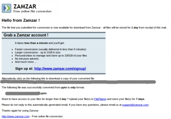 Zamzar email notification Zamzar email notification