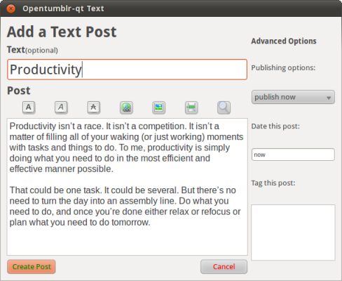 Ready to publish a text post