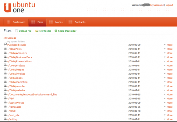 Ubuntu One web interface