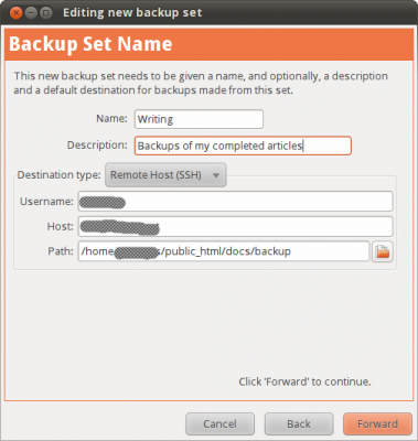 Creating a backup set - step 2