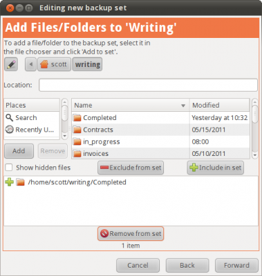 Creating a backup set - step 3 Creating a backup set - step 3