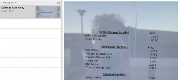Evernote Displaying a Takeaway Menu Evernote Displaying a Takeaway Menu
